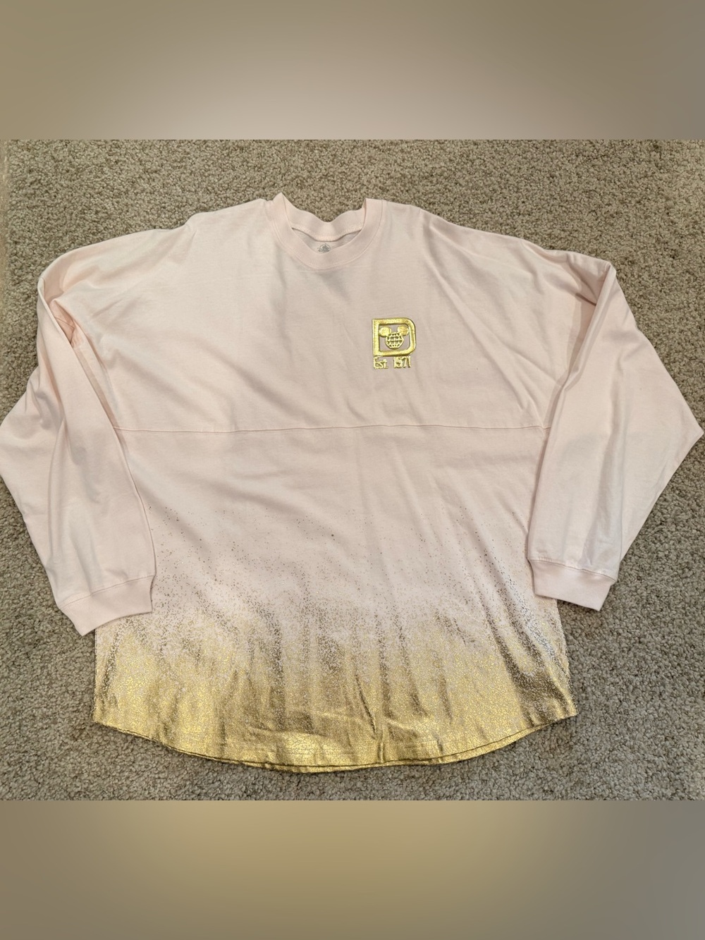 Disney Spirit Jersey Light Pink Long Sleeve Sweatshirt with Gold Dip-Dye